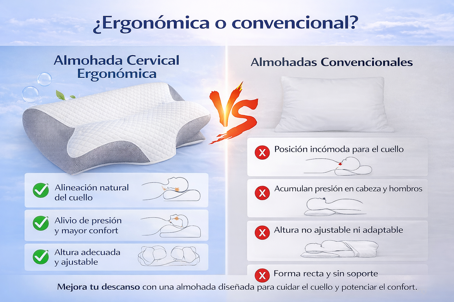 Almohada Cervical Ergonómica para un Descanso Natural y Cómodo
